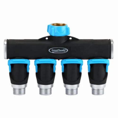 Green Thumb 357GTDI Metal Full Flow 4-Way Garden Hose Faucet Splitter With Shut Offs - Quantity of 6
