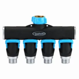Green Thumb 357GTDI Metal Full Flow 4-Way Garden Hose Faucet Splitter With Shut Offs - Quantity of 6