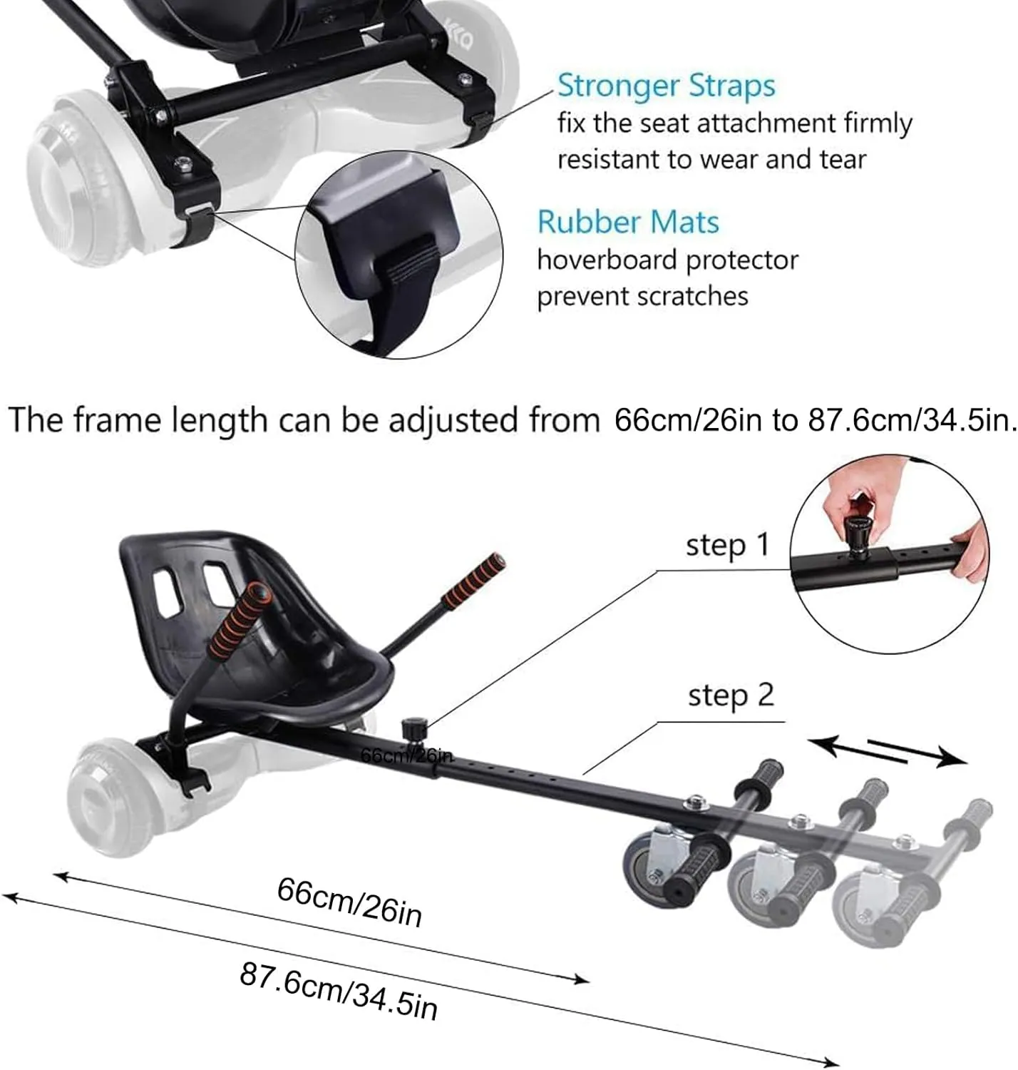 Hoverboard Seat Attachment for 6.5-10 Hover Board, Buggy Go Kart Conversion Kit, Accessory for Self Balancing Scooter, Hoverboards Go-Cart for Kids or Adults