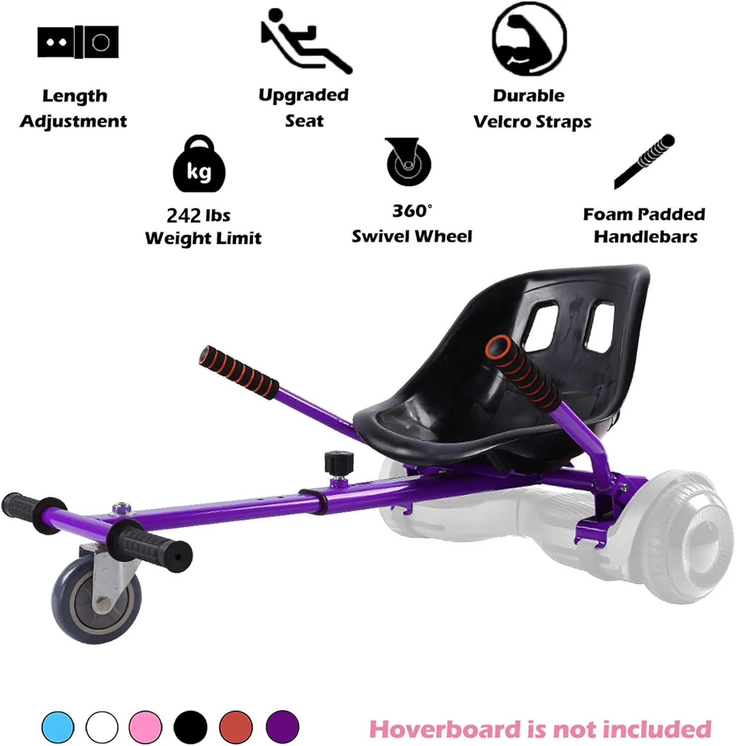 Hoverboard Seat Attachment for 6.5-10 Hover Board, Buggy Go Kart Conversion Kit, Accessory for Self Balancing Scooter, Hoverboards Go-Cart for Kids or Adults