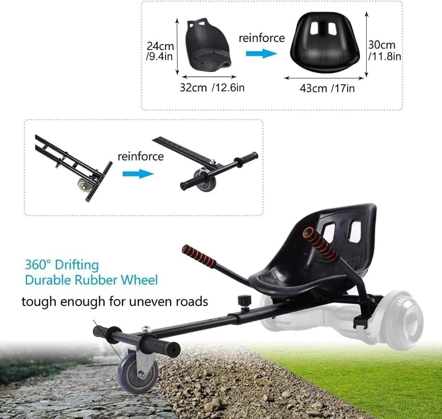 Hoverboard Seat Attachment for 6.5-10 Hover Board, Buggy Go Kart Conversion Kit, Accessory for Self Balancing Scooter, Hoverboards Go-Cart for Kids or Adults
