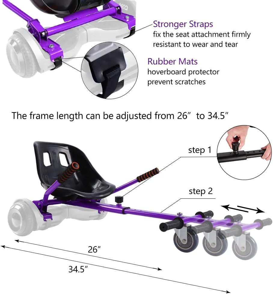 Hoverboard Seat Attachment for 6.5-10 Hover Board, Buggy Go Kart Conversion Kit, Accessory for Self Balancing Scooter, Hoverboards Go-Cart for Kids or Adults