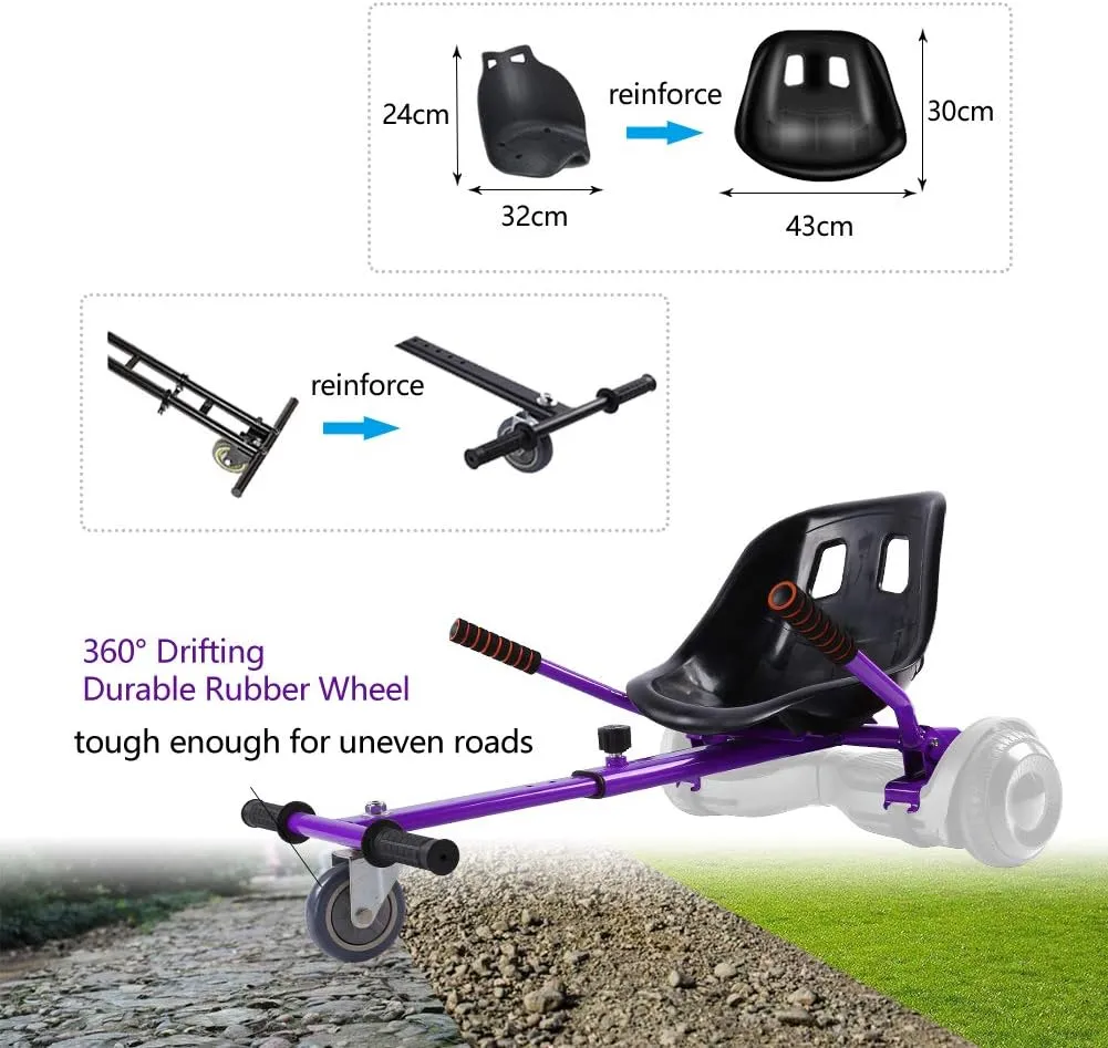 Hoverboard Seat Attachment for 6.5-10 Hover Board, Buggy Go Kart Conversion Kit, Accessory for Self Balancing Scooter, Hoverboards Go-Cart for Kids or Adults