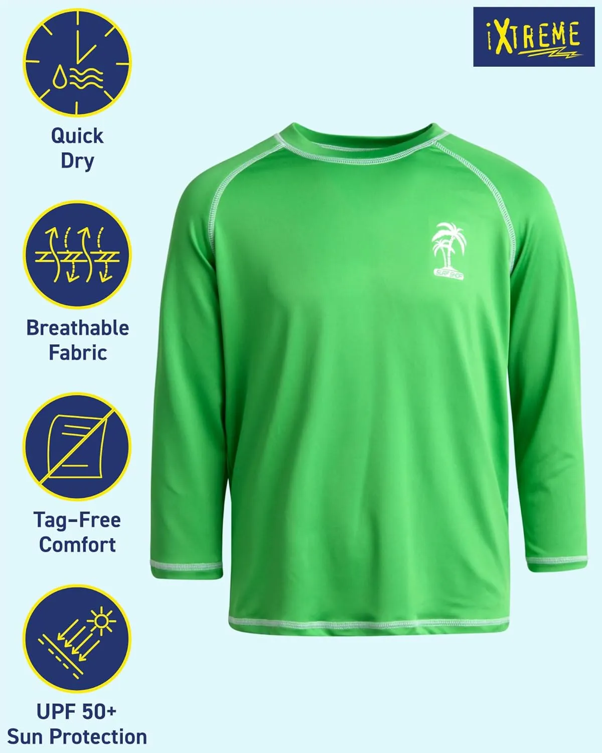iXtreme Boys Swim Shirt - Rashguard UPF 50  Quick Dry Swimwear Boys Rash Guard Long Sleeve for Toddler & Big Boy (Size 2T-20)