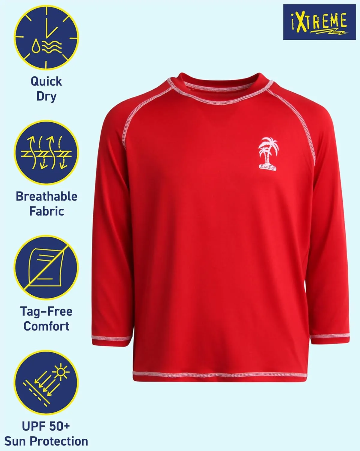 iXtreme Boys Swim Shirt - Rashguard UPF 50  Quick Dry Swimwear Boys Rash Guard Long Sleeve for Toddler & Big Boy (Size 2T-20)