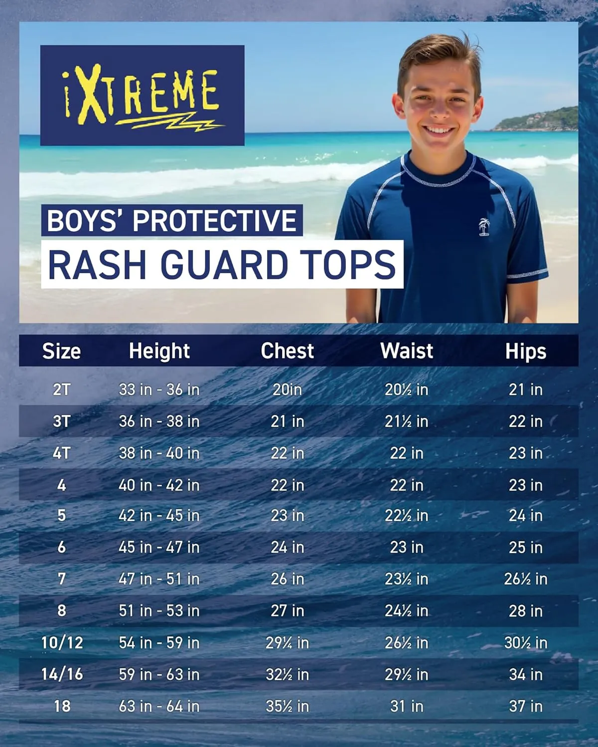 iXtreme Boys Swim Shirt - Rashguard UPF 50  Quick Dry Swimwear Boys Rash Guard Long Sleeve for Toddler & Big Boy (Size 2T-20)