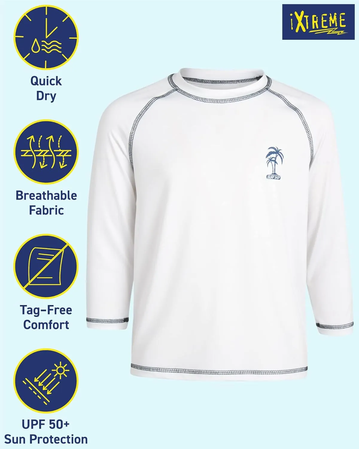 iXtreme Boys Swim Shirt - Rashguard UPF 50  Quick Dry Swimwear Boys Rash Guard Long Sleeve for Toddler & Big Boy (Size 2T-20)