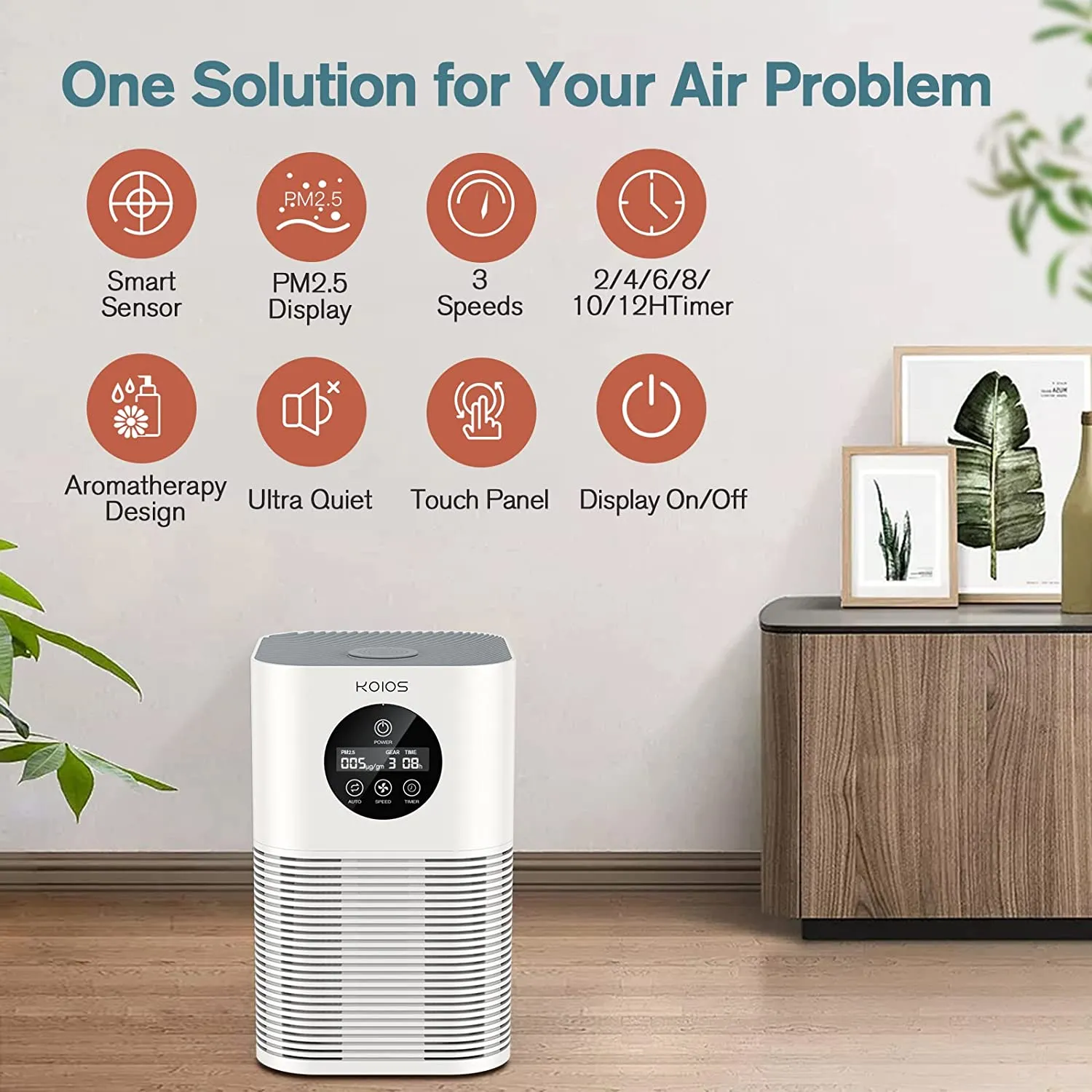 KOIOS HQKJ-50 H13 HEPA Air Purifier with Auto Speed Control