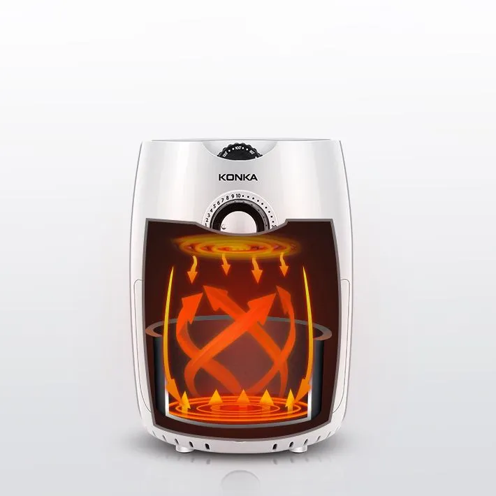 KONKA Electric Air Fryer No Oil White 2.2L Health Deep Fryer 7 Modes Cooker Easy to Clean for Potatoes Pizza Chicken 1-2 Persons