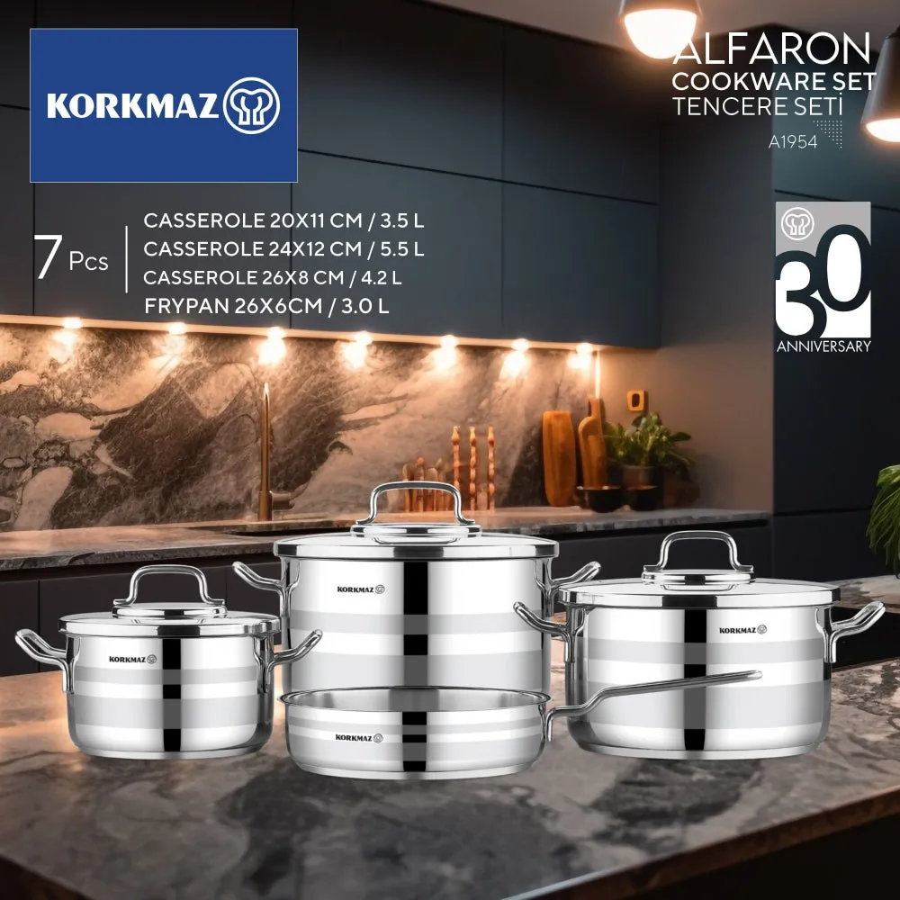 Korkmaz Alfaron 7 pcs  Induction Base Cookware Set