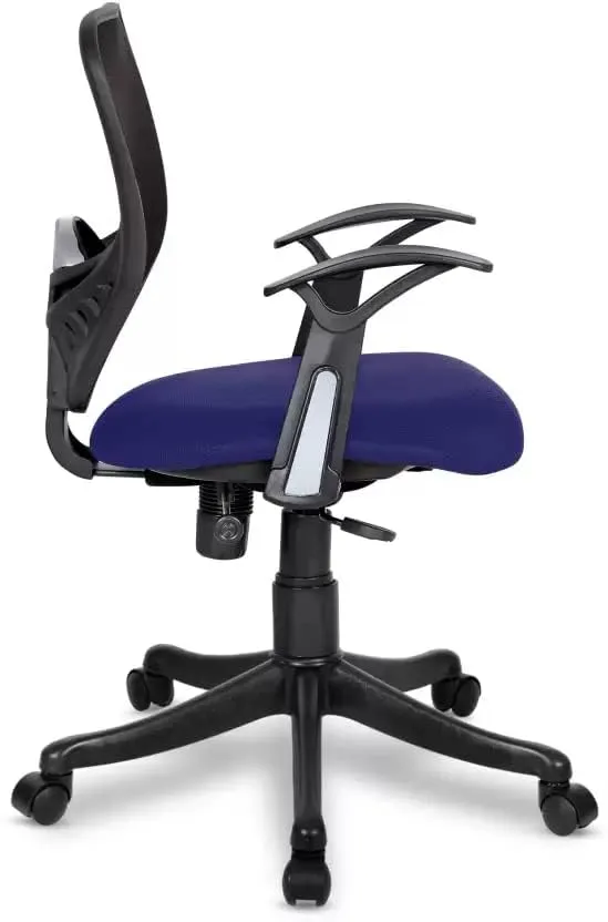 Kuber Industries Ergonomic Revolving Office Chairs for Work from Home | Comes with Manual Height Adjustable, Armrest & Lumbar Support | Comfy Study Chair for Students with Wheels | Black & Blue Seat