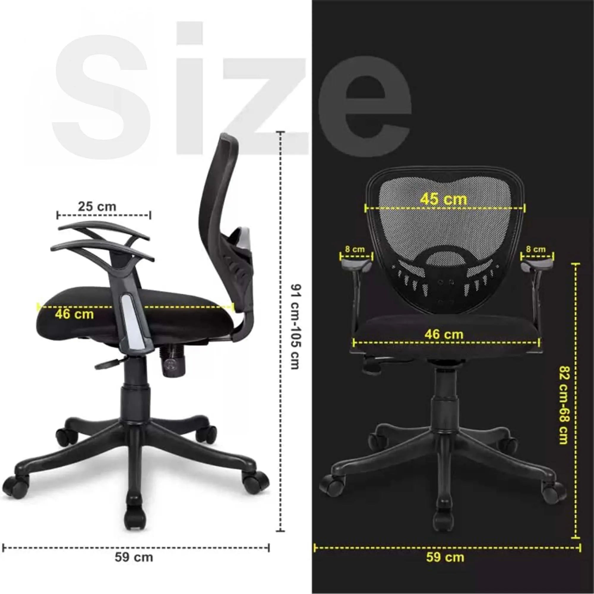 Kuber Industries Ergonomic Revolving Office Chairs for Work from Home | Comes with Manual Height Adjustable, Armrest & Lumbar Support | Comfy Study Chair for Students with Wheels | Black & Blue Seat