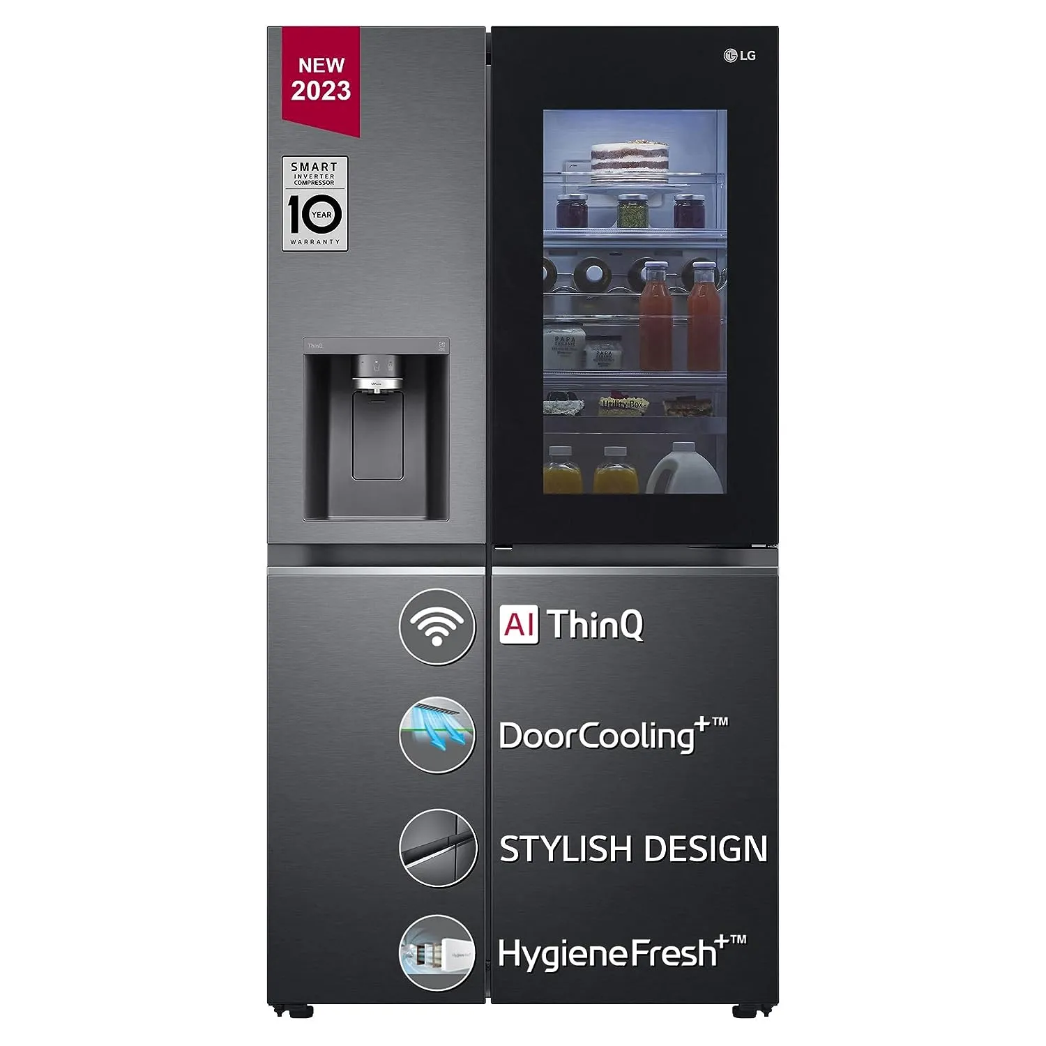 LG GL-X257AMCX 635 L Frost-Free Inverter Wi-Fi InstaView Door In Door UVnano Side-By-Side Refrigerator with Water Dispenser (Matte Glass, Door Cooling  with Hygiene Fresh)
