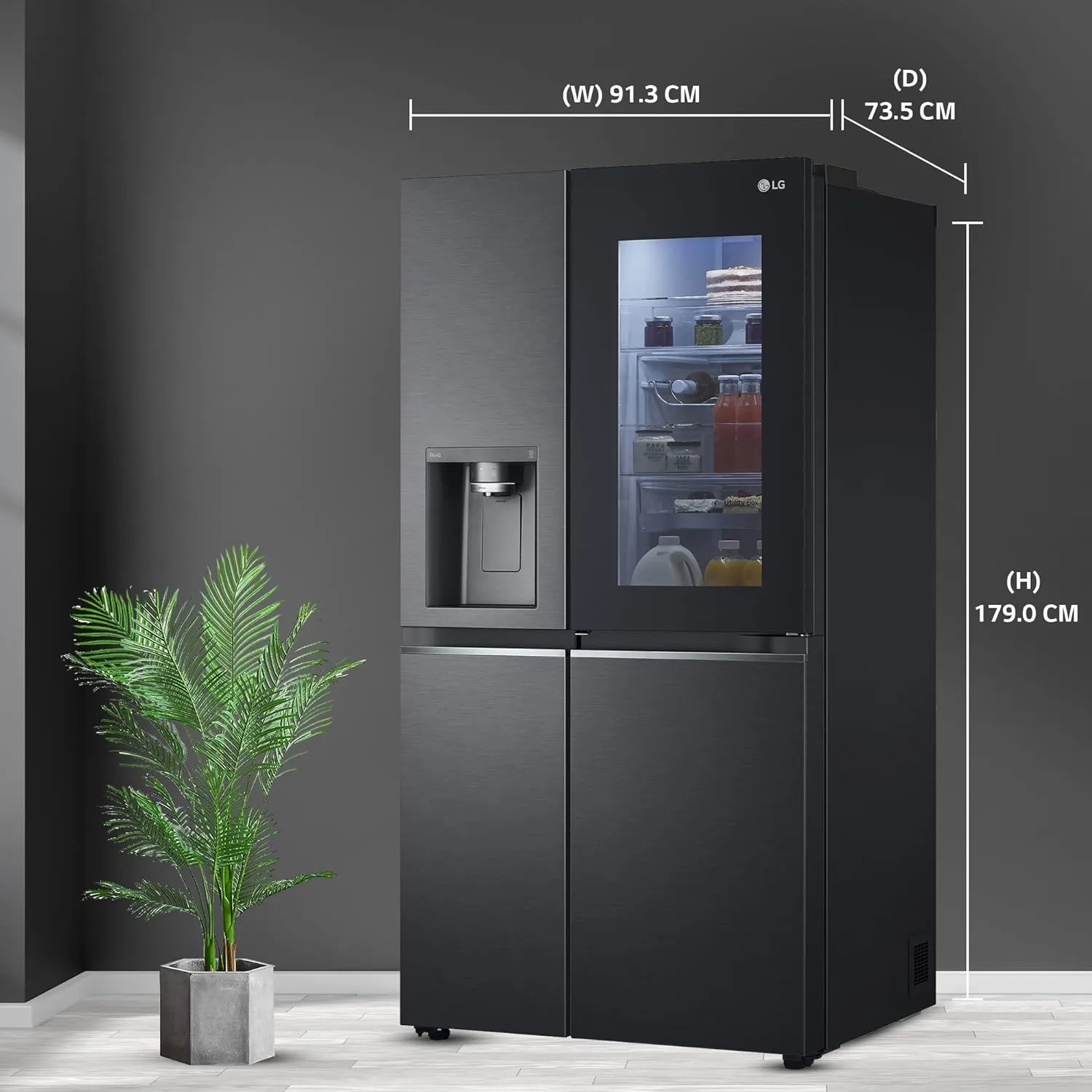 LG GL-X257AMCX 635 L Frost-Free Inverter Wi-Fi InstaView Door In Door UVnano Side-By-Side Refrigerator with Water Dispenser (Matte Glass, Door Cooling  with Hygiene Fresh)