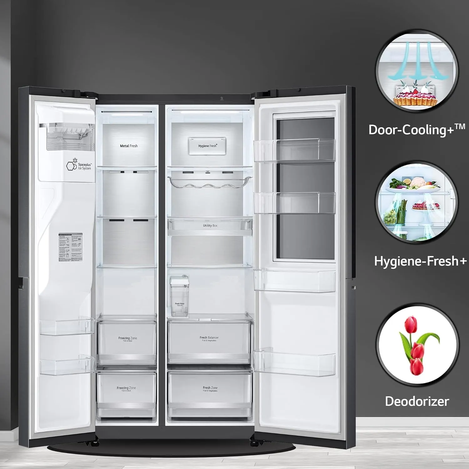 LG GL-X257AMCX 635 L Frost-Free Inverter Wi-Fi InstaView Door In Door UVnano Side-By-Side Refrigerator with Water Dispenser (Matte Glass, Door Cooling  with Hygiene Fresh)