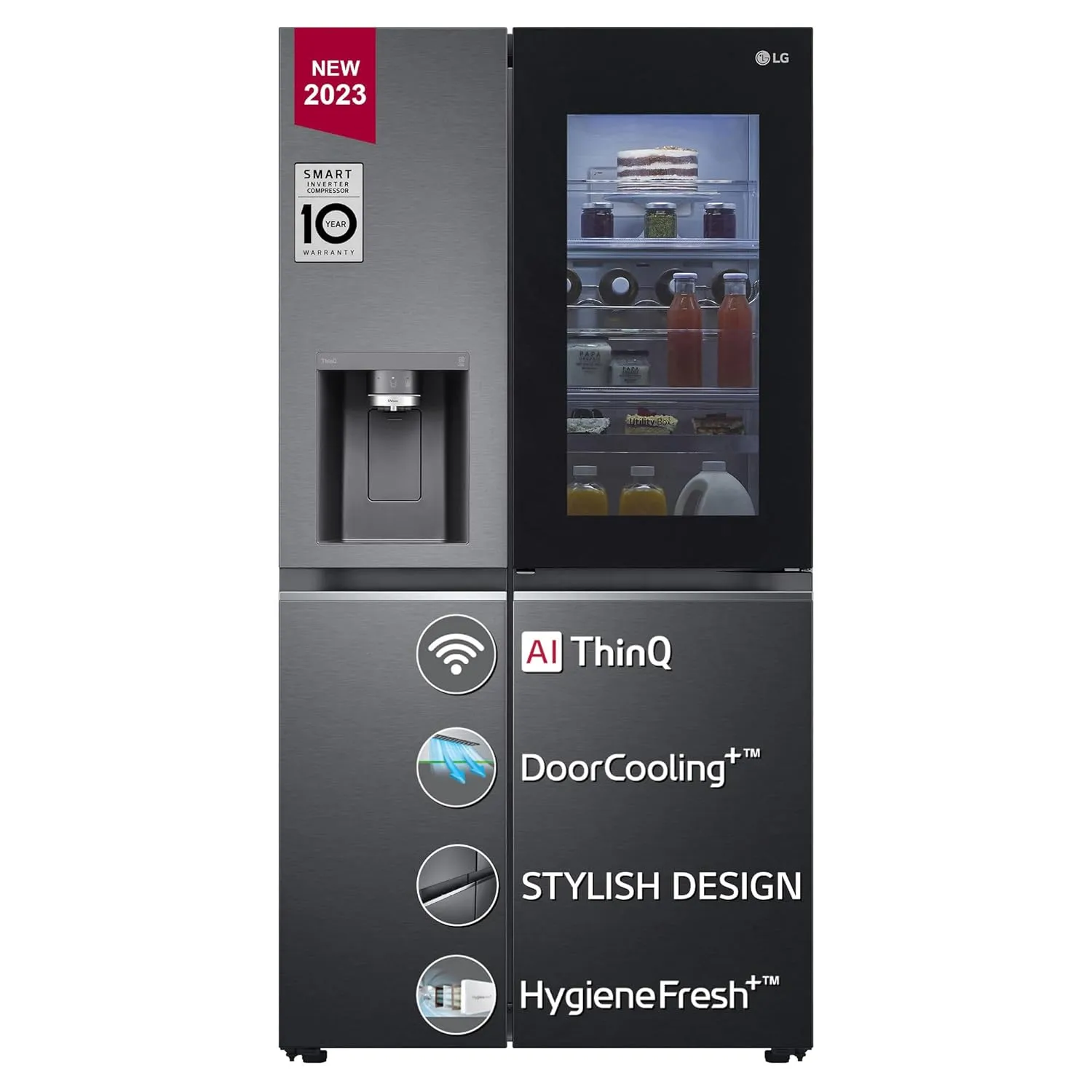 LG GL-X257AMCX 635 L Frost-Free Inverter Wi-Fi InstaView Door In Door UVnano Side-By-Side Refrigerator with Water Dispenser (Matte Glass, Door Cooling  with Hygiene Fresh)