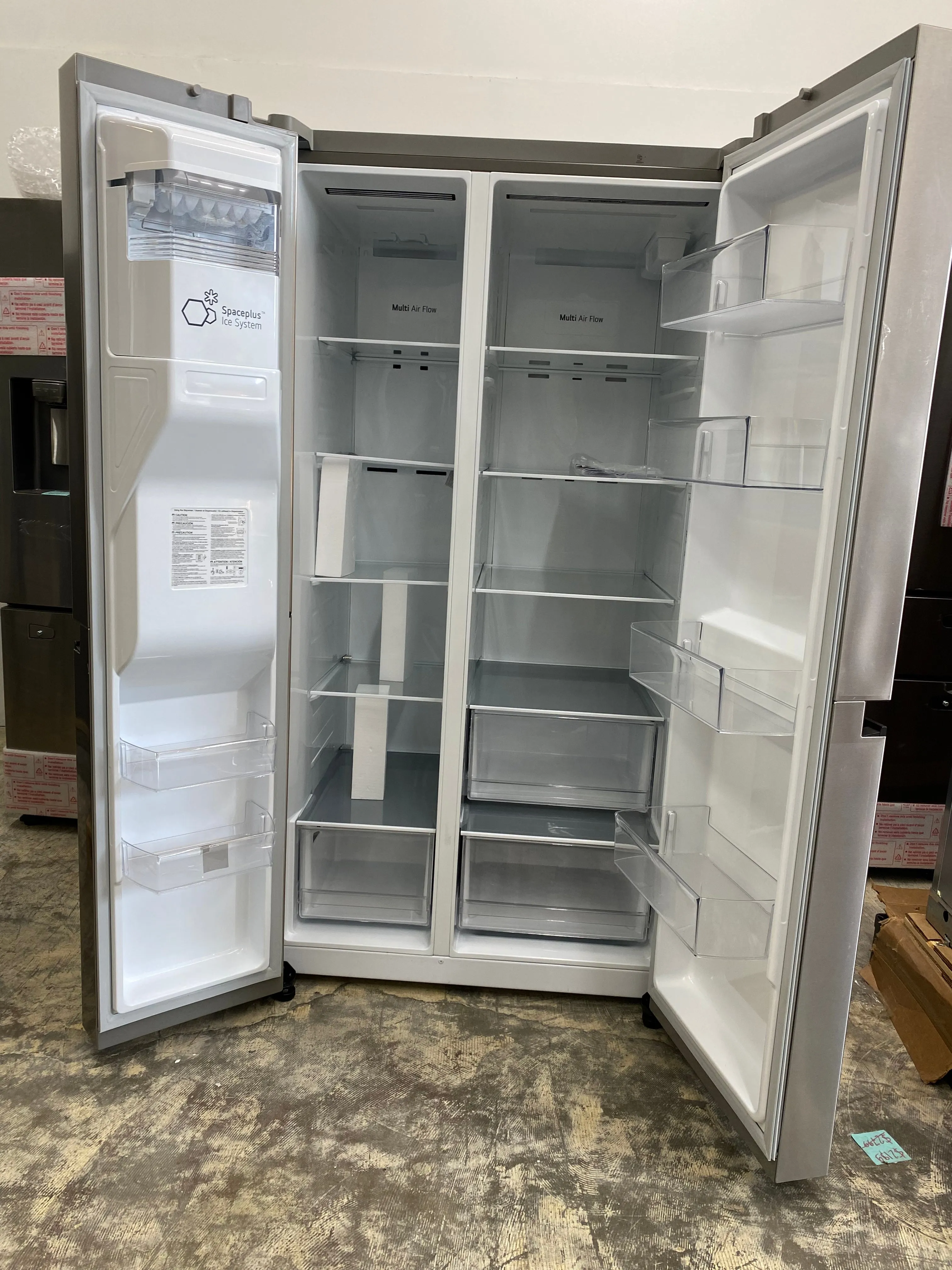 LG LRSXS2706S 36 Inch Freestanding Side by Side Refrigerator with 27.16 Cu. Ft. Total Capacity, Interior Display Controls, Door Cooling , Smooth Touch Ice Dispenser, SpacePlus™ Ice Maker, and ENERGY STAR® Certified: PrintProof™ Stainless Steel