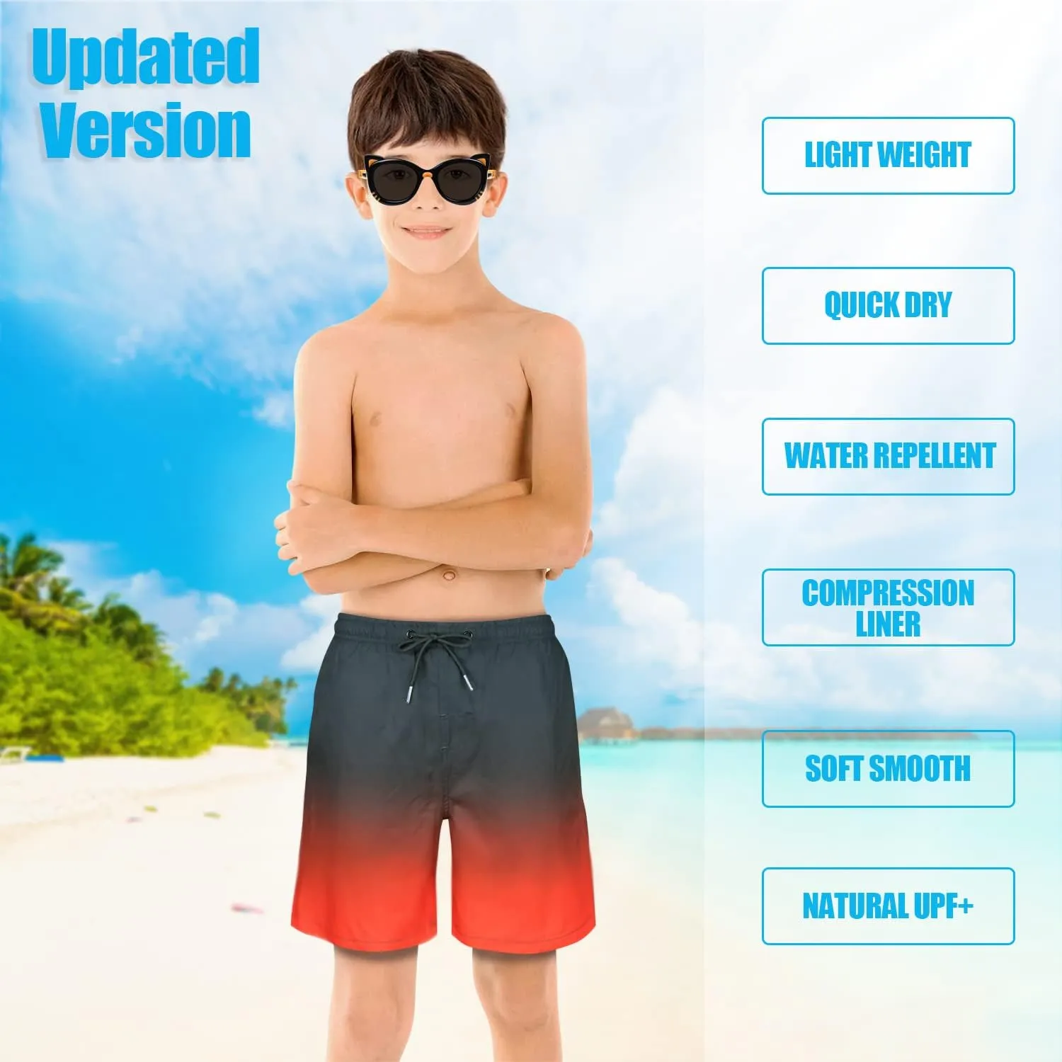 LUCOWEE Boys Swim Bathing Trunks Soft Compression Liner no-Chafing Swimming Shorts Quick Dry Light UPF 50  Quality Swimsuit