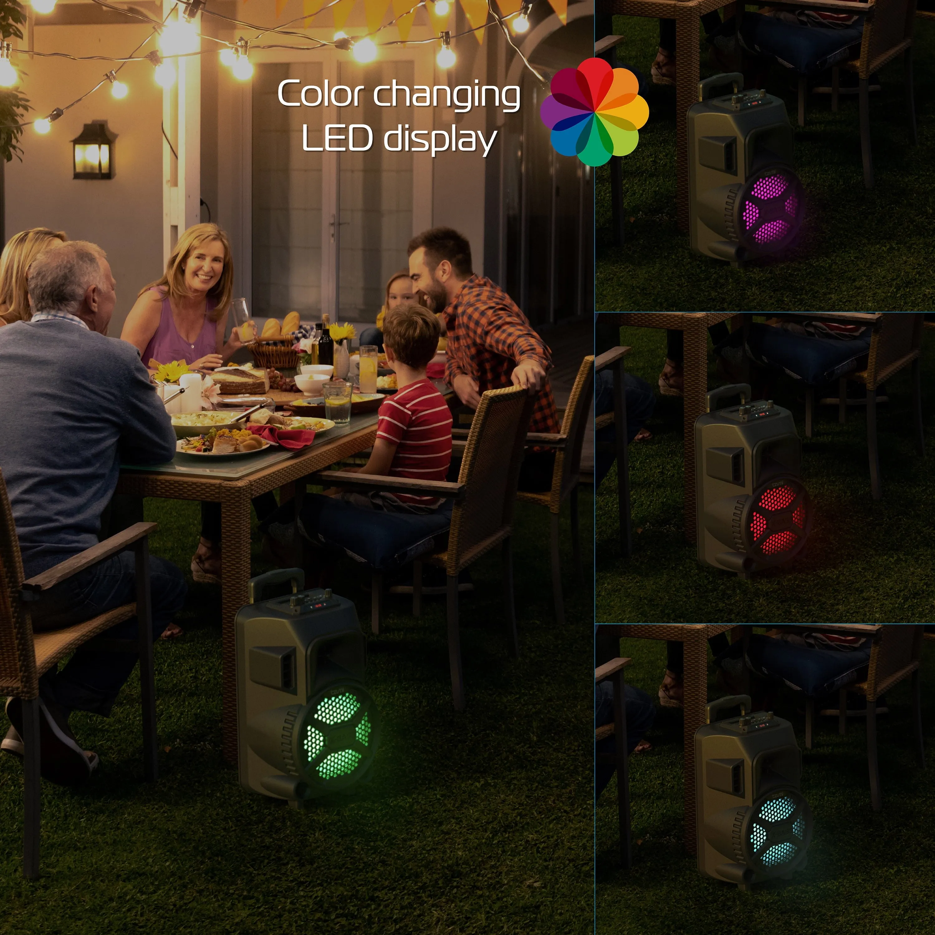 MegaBass LED Jobsite Speaker, Rechargeable Bluetooth Party Speaker with 8in. Subwoofer and Microphone