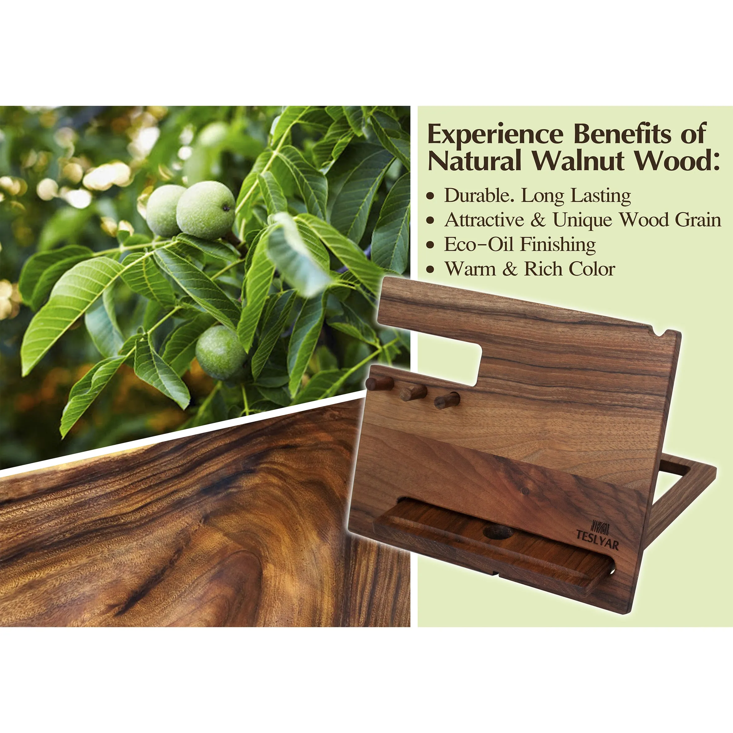 Multifunctional Wood Docking Station & Desk Organizer with 3 Pegs