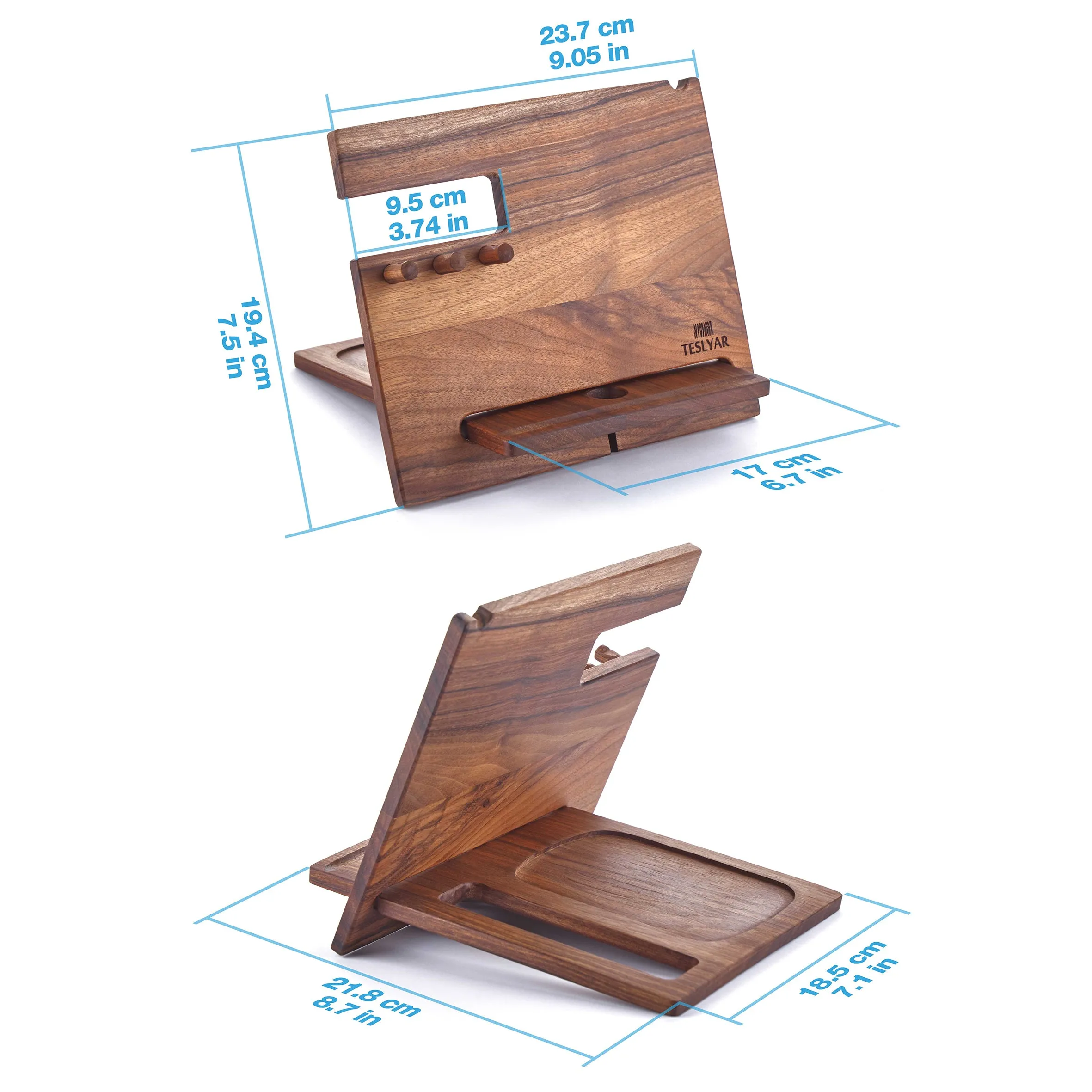 Multifunctional Wood Docking Station & Desk Organizer with 3 Pegs