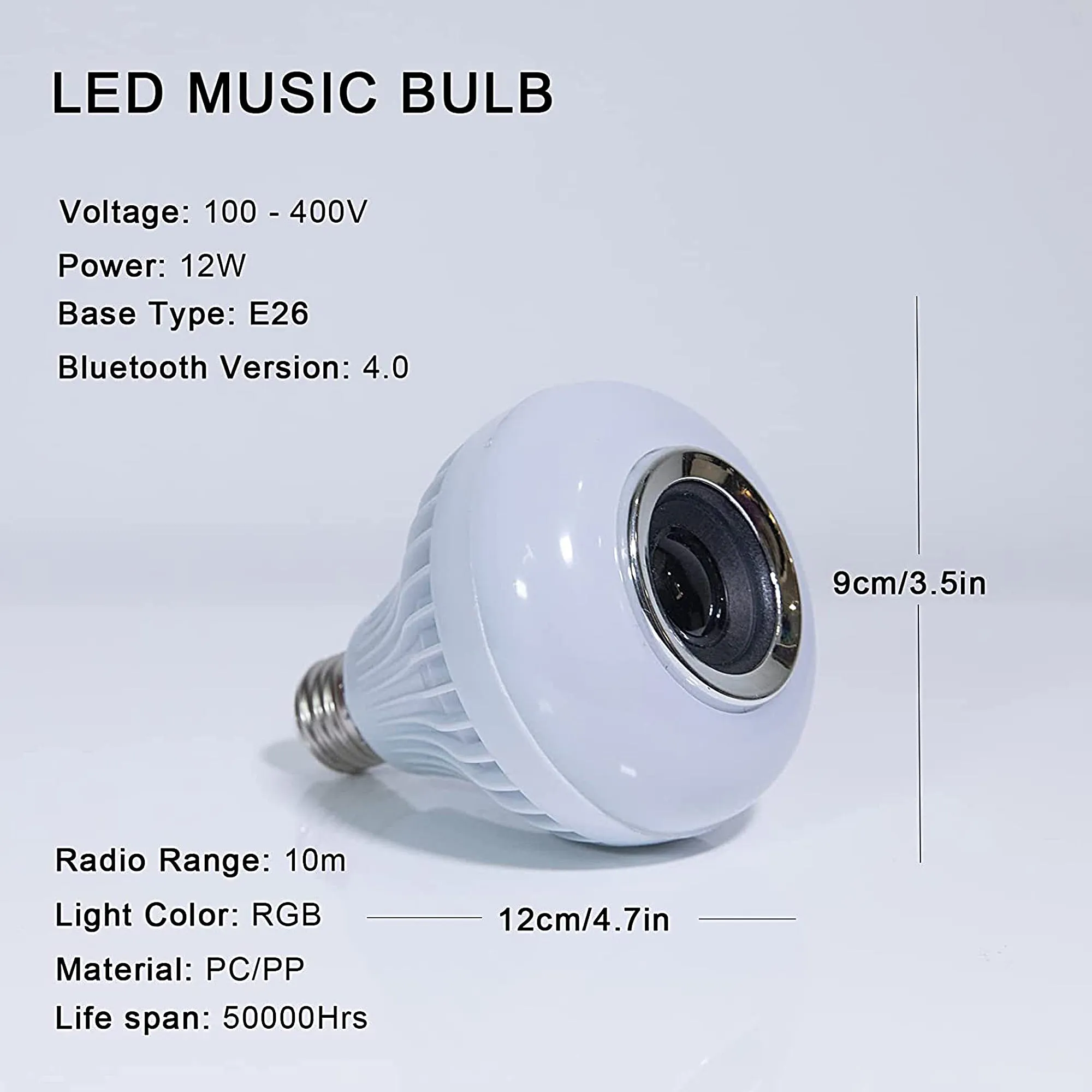 Music LED Light Bulb with Built-in Bluetooth Speaker, E26 Base, Wireless Smart Bulb, RGB Color Changing Remote Control for Party