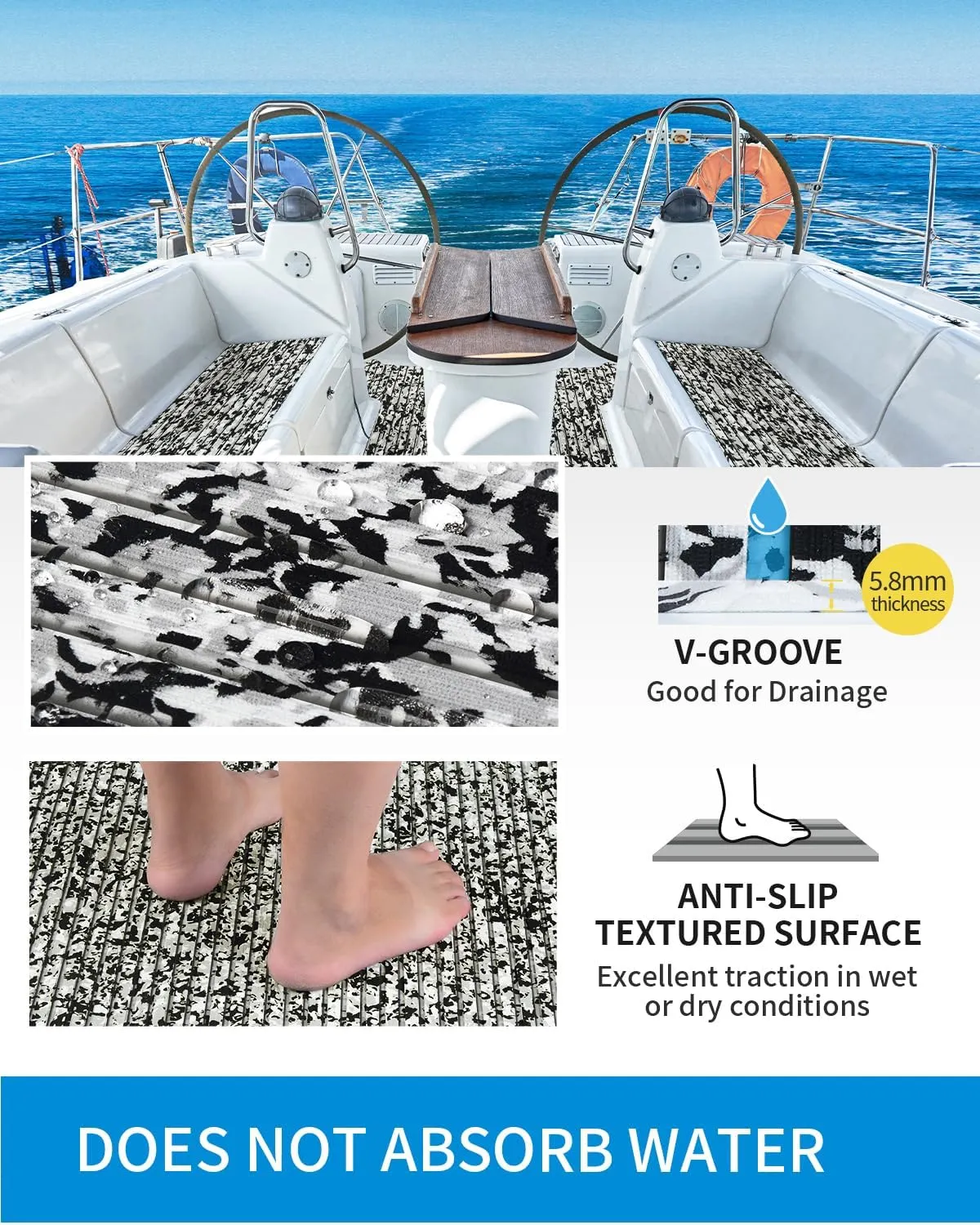 OCEANBROAD Camouflage Boat Flooring 96''x16''/23''/38''/47'' Strip Cut Grooves Self-Adhesive EVA Foam Sheet Non-Slip Traction Pad for Boats Decking Surfboard SUP Paddle Board Kayak