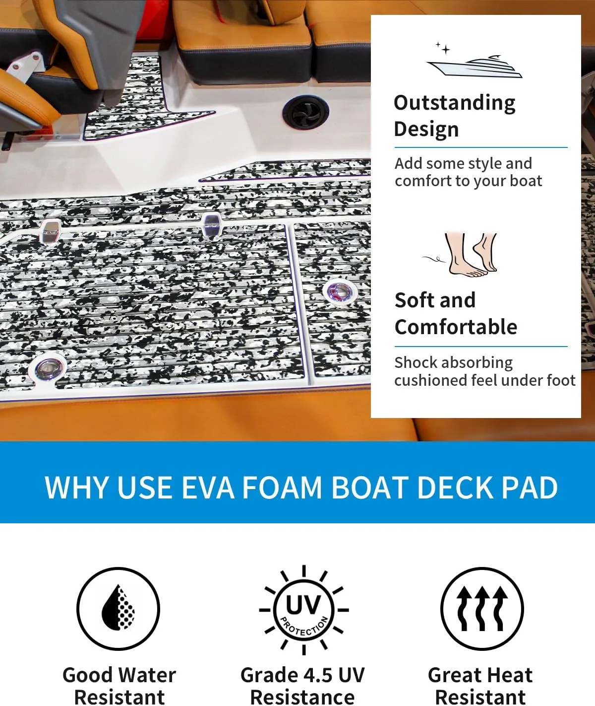 OCEANBROAD Camouflage Boat Flooring 96''x16''/23''/38''/47'' Strip Cut Grooves Self-Adhesive EVA Foam Sheet Non-Slip Traction Pad for Boats Decking Surfboard SUP Paddle Board Kayak