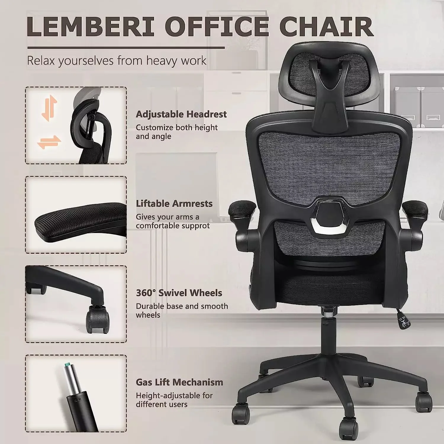 OFIKA Ergonomic Office Chair, High Back Mesh Desk Chair with Adjustable Headrest