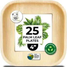 Palm Leaf Plate 4 Inch Bamboo Plate Disposable Small Square Party Plates, Eco-Friendly & Biodegradable Compostable Plates Best Alternative To Wooden Plastic Paper By KoalaLove (25)