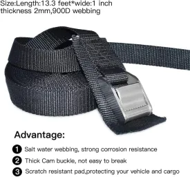 Premium 'No Scratch' Tie Down Straps for Surfboards, Heavy Duty Cam Buckle Lashing Straps for Paddle Boards, Kayaks and Canoes (13 Feet)