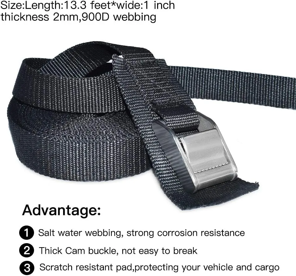 Premium 'No Scratch' Tie Down Straps for Surfboards, Heavy Duty Cam Buckle Lashing Straps for Paddle Boards, Kayaks and Canoes (13 Feet)