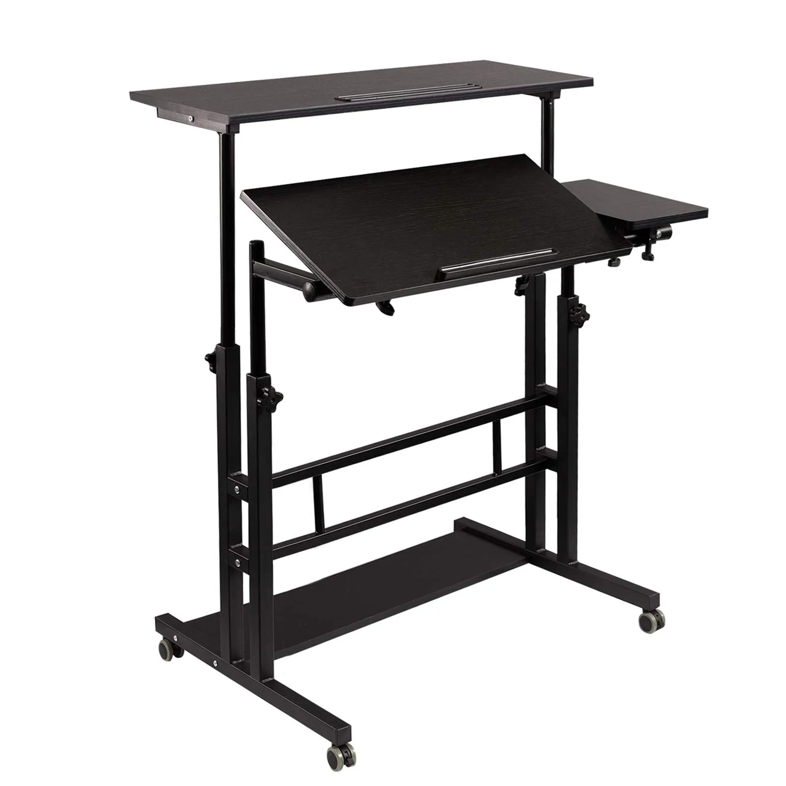 Rustic Brown Adjustable Standing Computer Desk with Wheels
