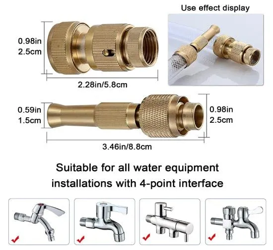 SeCro Adjustable Pure-BRASS Water Spray Nozzle 1/2”, Brass Fitting Set, for Hand Watering Garden Plants Lawn Washing Cars and Showering Pets Fittings.