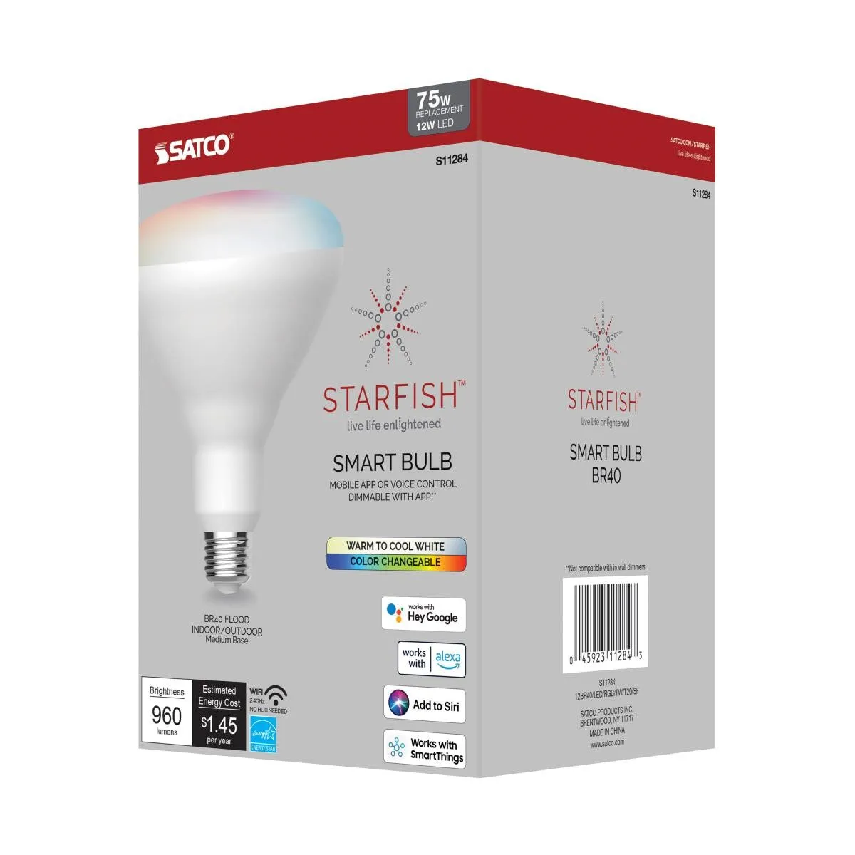 Starfish BR40 Smart LED Bulb, 12 Watts, 960 Lumens, RGBW & Tunable White, E26 Base, T20