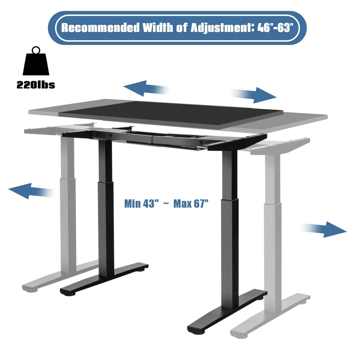 Tangkula Dual Motor Electric Standing Desk Frame, Height & Width Adjustable Motorized Sit Stand Desk Base
