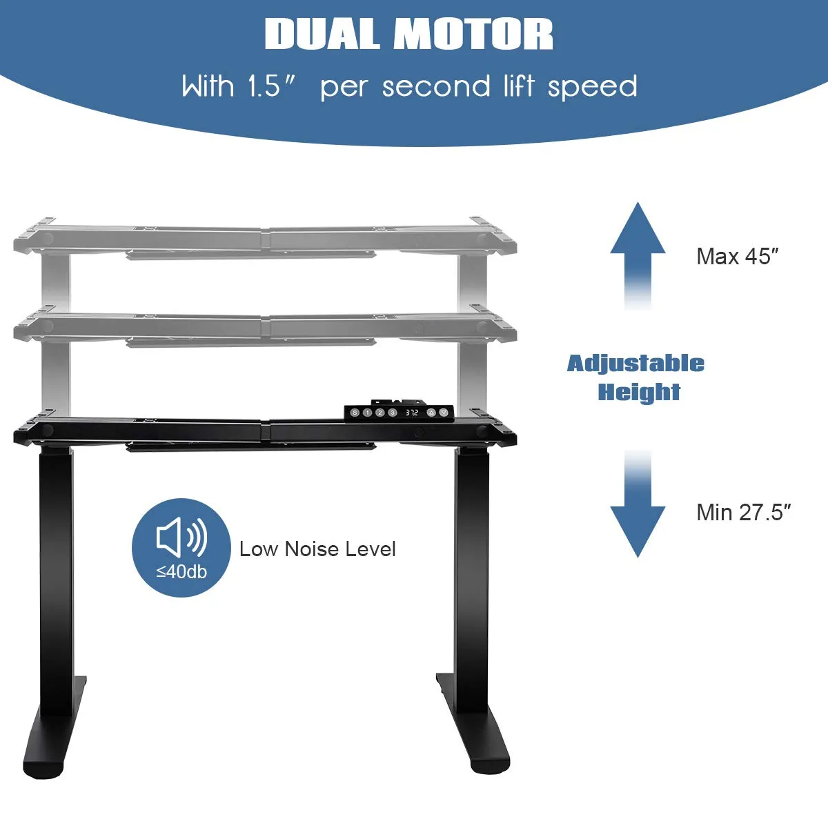 Tangkula Dual Motor Electric Standing Desk Frame, Height & Width Adjustable Motorized Sit Stand Desk Base