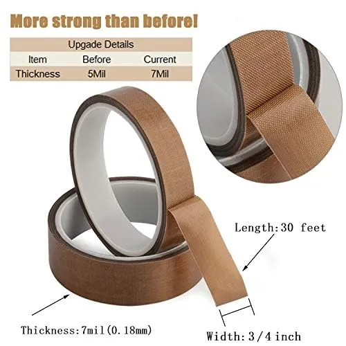 Teflon Fabric Tape, 3/4 Inch 30 Feet PTFE Tape for Vacuum Sealer Machine, Hand Impulse Sealers Insulation PTFE Coated Fiberglass Adhesive Tape Compatible with FoodSaver, Seal A Meal, Weston, Cabella