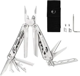 Teslong 18-in-1 EDC Multitool Pliers with Scissors, Pocket Knifes with Screwdrivers, Replaceable Wire Cutters and Saw with Self-locking, Outdoor, Survival, Camping, Stainless Steel, Gift for Men Dad