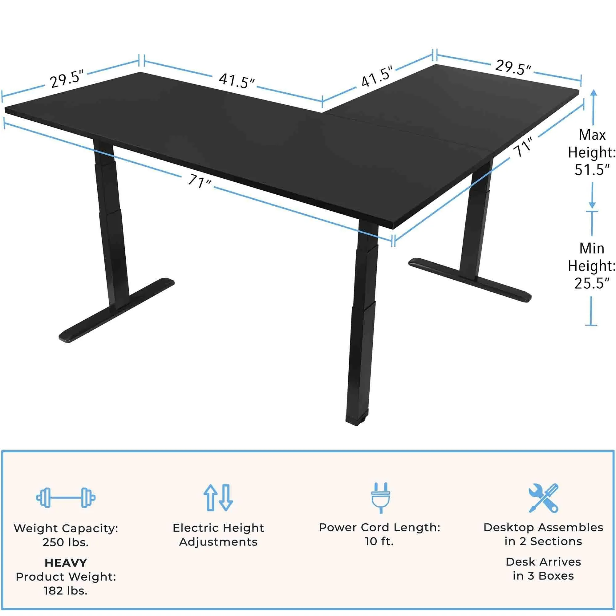 Tranzendesk Power Electric L-Shaped Standing Desk