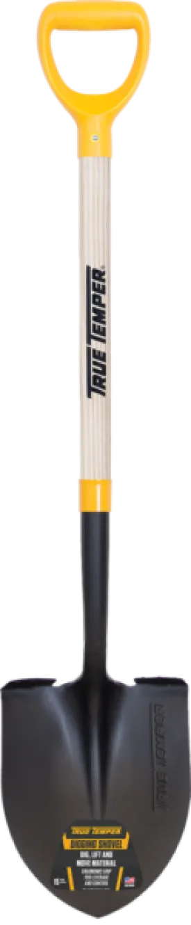 True Temper Forged Round Point Shovel With Comfort Step And D-Grip On Hardwood Handle
