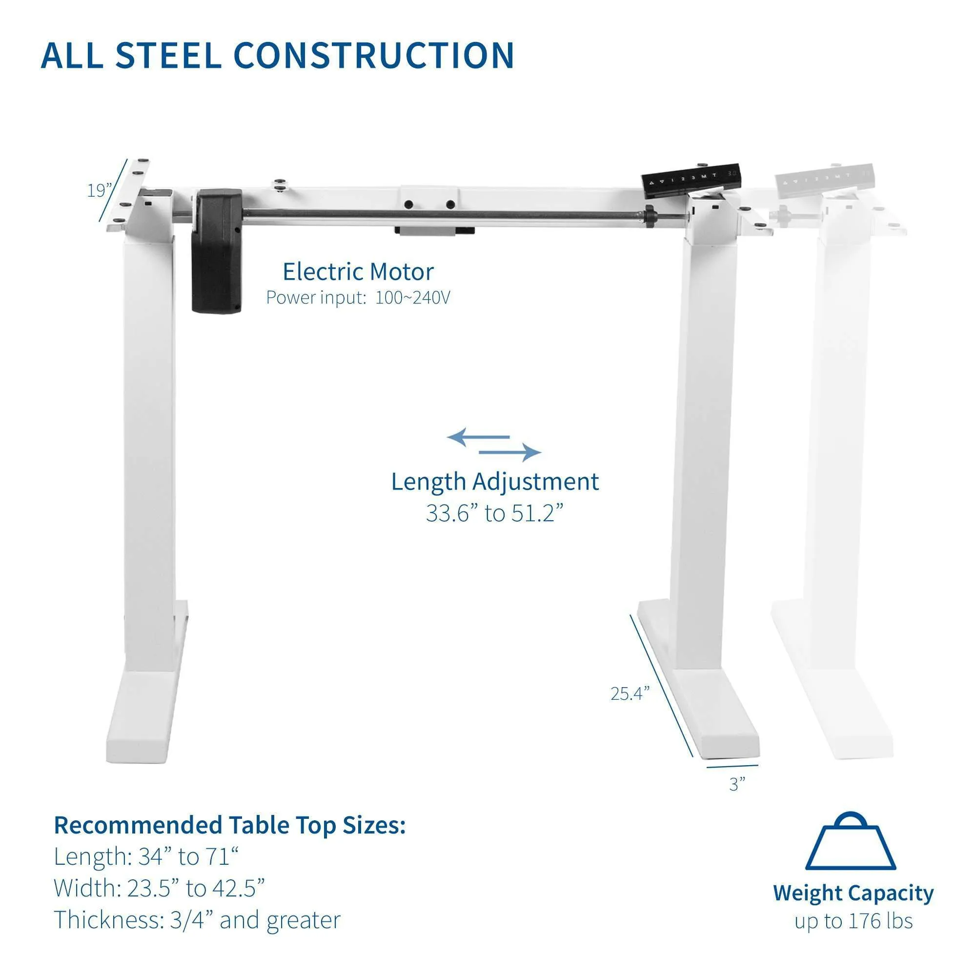VIVO Compact Electric Single Motor Desk Frame, DESK-E151EW/E151EB, w/ Memory Pad Controller