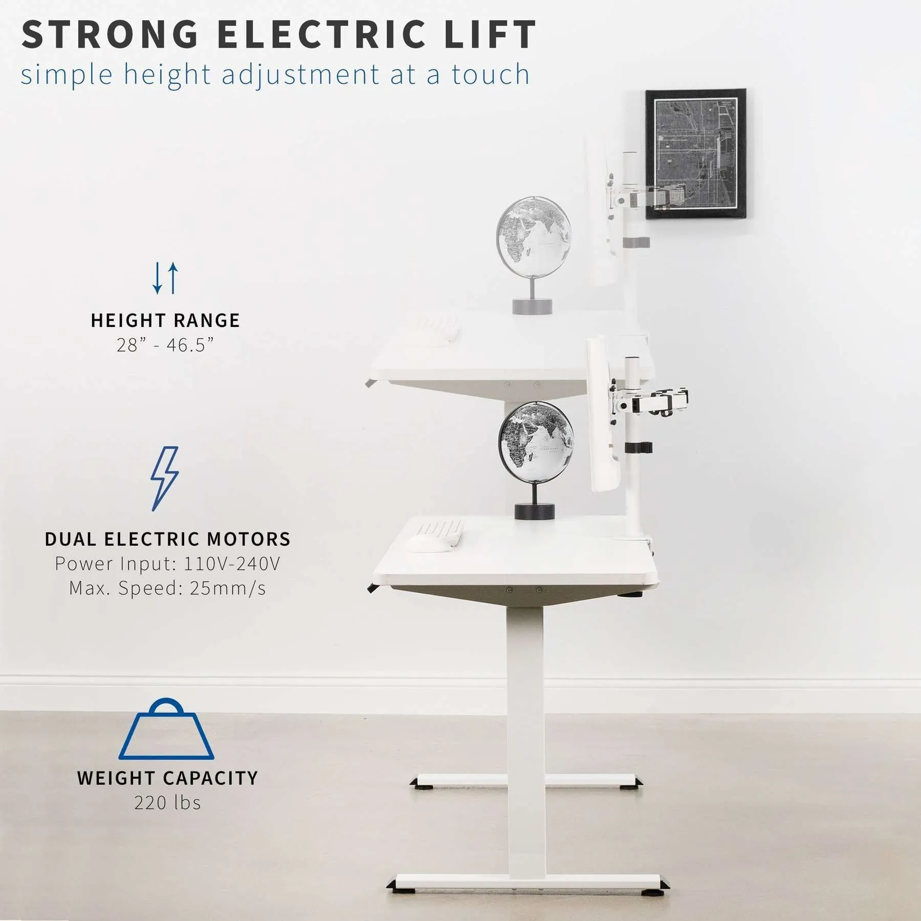 Vivo Electric Dual Motor Desk Frame, DESK-E-200B/200W